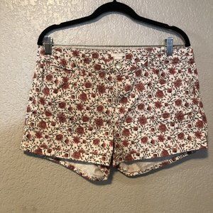 H&M Womens Floral Cuffed Hem Mid-Rise Stretch Denim Jean Shorts Size 14
